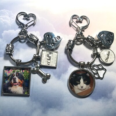 Pet Loss Key Ring with Custom Photo and Heart Cremation Urn Loss of Cat Dog Memory and Remains Vial Ash Container - image1